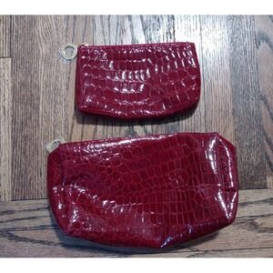 Estee Lauder Red Croc Embossed Cosmetic Bag Set - 2 Piece Makeup Pouch GWP